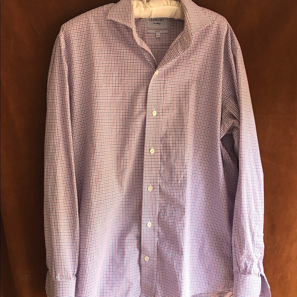 Ledbury Men's red blue check Dress Shirt